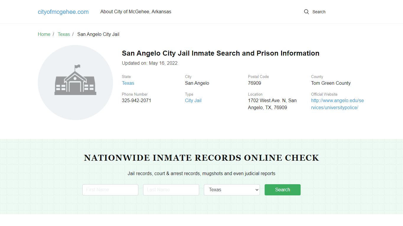 San Angelo City Jail Inmate Search and Prison Information